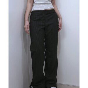 Striped Cotton Low-rise Flare Officewear Pants